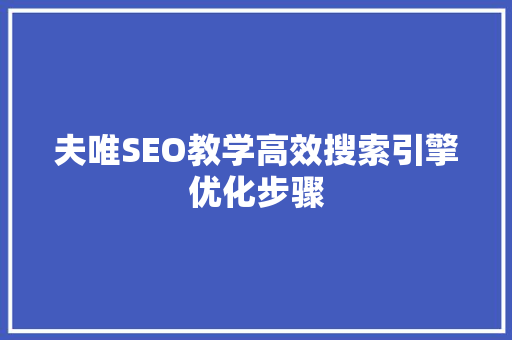 夫唯SEO教学高效搜索引擎优化步骤