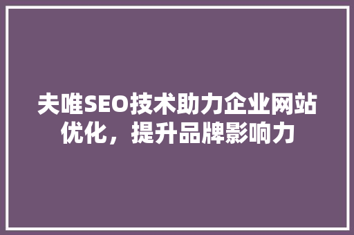 夫唯SEO技术助力企业网站优化，提升品牌影响力