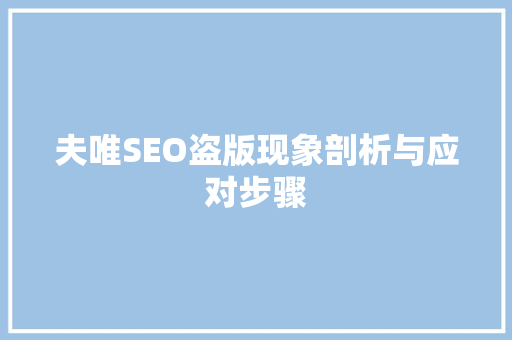 夫唯SEO盗版现象剖析与应对步骤