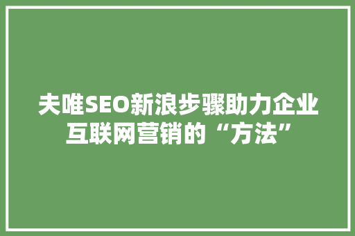 夫唯SEO新浪步骤助力企业互联网营销的“方法”