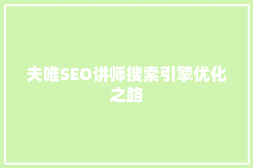 夫唯SEO讲师搜索引擎优化之路