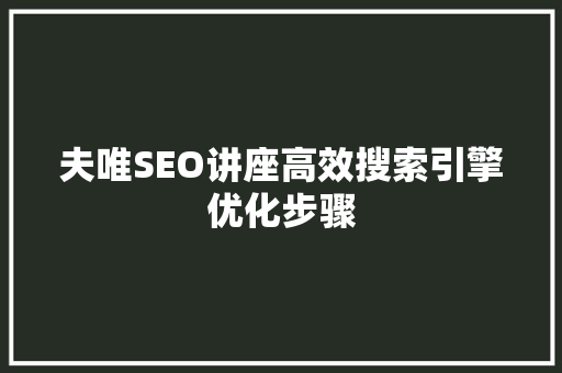 夫唯SEO讲座高效搜索引擎优化步骤