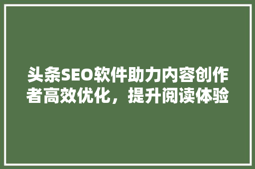 头条SEO软件助力内容创作者高效优化，提升阅读体验