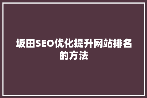 坂田SEO优化提升网站排名的方法