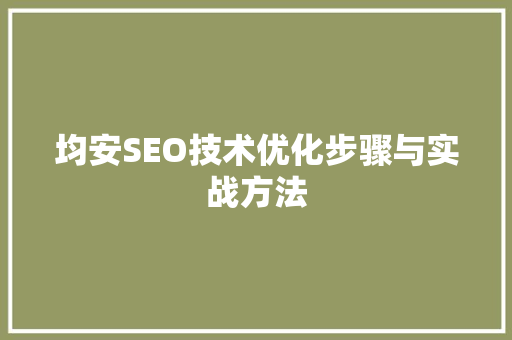 均安SEO技术优化步骤与实战方法