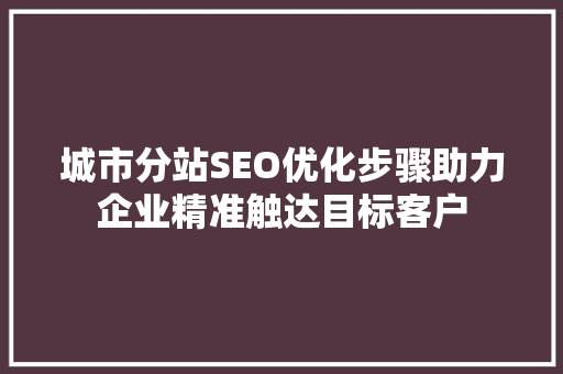 城市分站SEO优化步骤助力企业精准触达目标客户