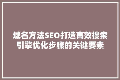 域名方法SEO打造高效搜索引擎优化步骤的关键要素