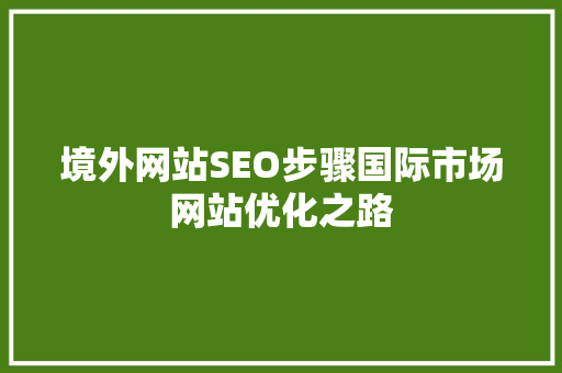 境外网站SEO步骤国际市场网站优化之路