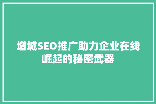 增城SEO推广助力企业在线崛起的秘密武器