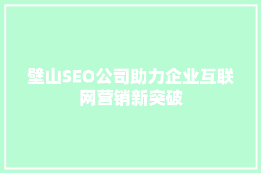 壁山SEO公司助力企业互联网营销新突破