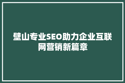 壁山专业SEO助力企业互联网营销新篇章