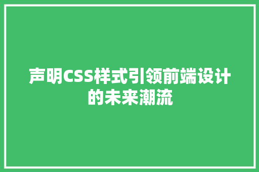 声明CSS样式引领前端设计的未来潮流