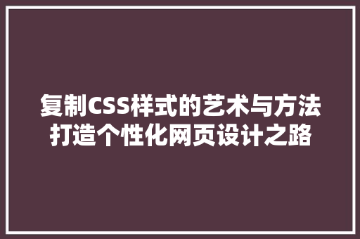 复制CSS样式的艺术与方法打造个性化网页设计之路