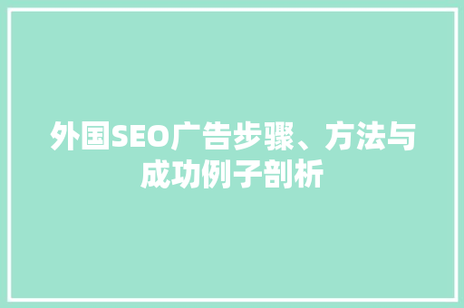 外国SEO广告步骤、方法与成功例子剖析