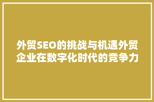 外贸SEO的挑战与机遇外贸企业在数字化时代的竞争力