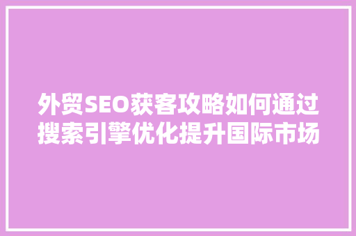 外贸SEO获客攻略如何通过搜索引擎优化提升国际市场竞争力