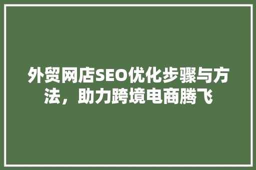 外贸网店SEO优化步骤与方法，助力跨境电商腾飞