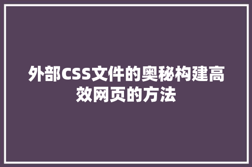 外部CSS文件的奥秘构建高效网页的方法