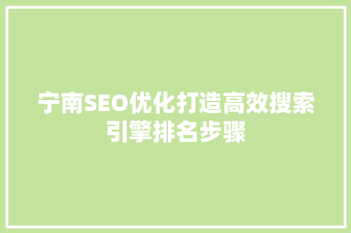 宁南SEO优化打造高效搜索引擎排名步骤