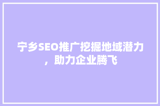 宁乡SEO推广挖掘地域潜力，助力企业腾飞