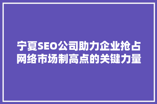 宁夏SEO公司助力企业抢占网络市场制高点的关键力量