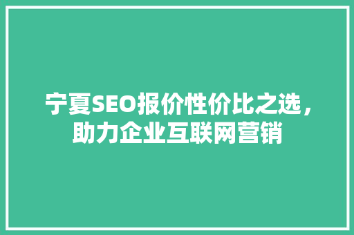 宁夏SEO报价性价比之选，助力企业互联网营销