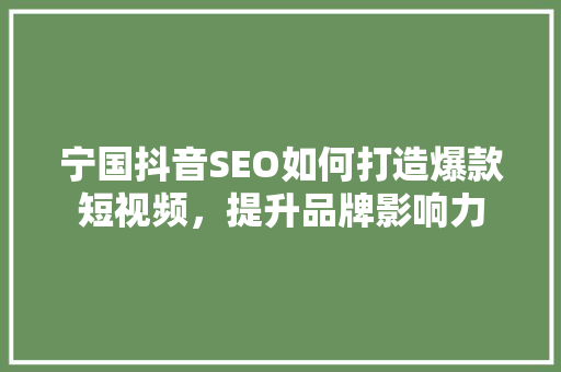 宁国抖音SEO如何打造爆款短视频，提升品牌影响力