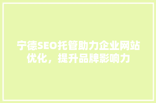 宁德SEO托管助力企业网站优化，提升品牌影响力