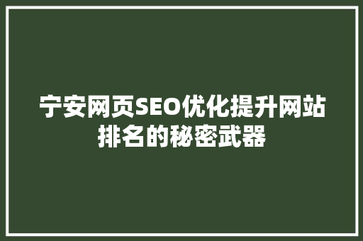 宁安网页SEO优化提升网站排名的秘密武器