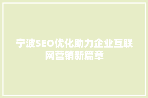 宁波SEO优化助力企业互联网营销新篇章