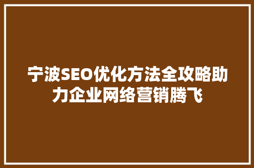 宁波SEO优化方法全攻略助力企业网络营销腾飞