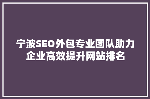 宁波SEO外包专业团队助力企业高效提升网站排名