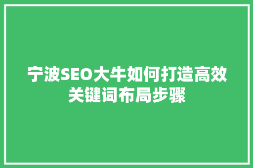 宁波SEO大牛如何打造高效关键词布局步骤