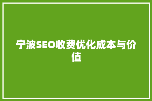 宁波SEO收费优化成本与价值