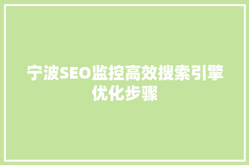 宁波SEO监控高效搜索引擎优化步骤