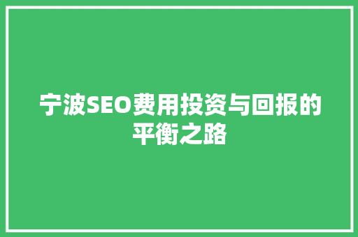 宁波SEO费用投资与回报的平衡之路