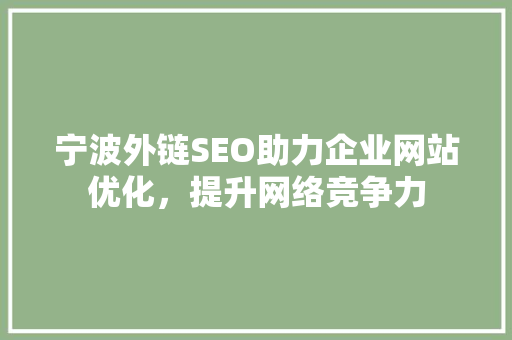 宁波外链SEO助力企业网站优化，提升网络竞争力