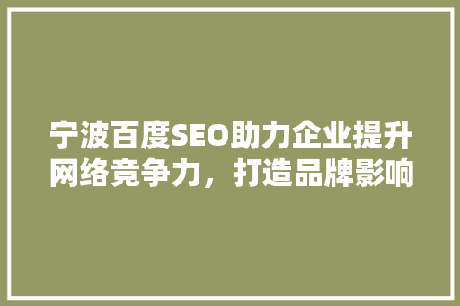 宁波百度SEO助力企业提升网络竞争力，打造品牌影响力