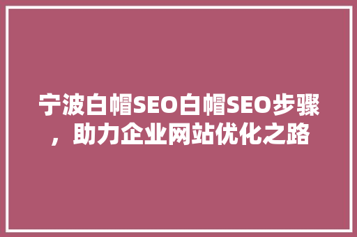 宁波白帽SEO白帽SEO步骤，助力企业网站优化之路