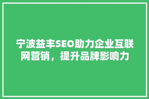 宁波益丰SEO助力企业互联网营销，提升品牌影响力