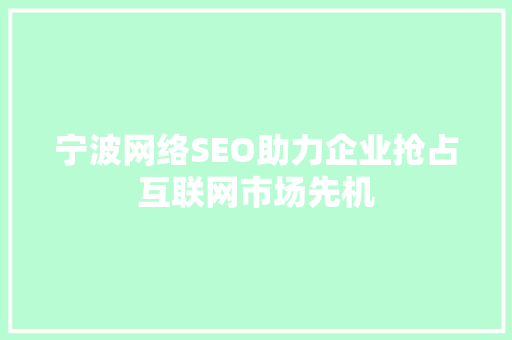 宁波网络SEO助力企业抢占互联网市场先机