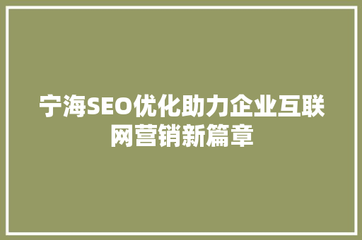 宁海SEO优化助力企业互联网营销新篇章