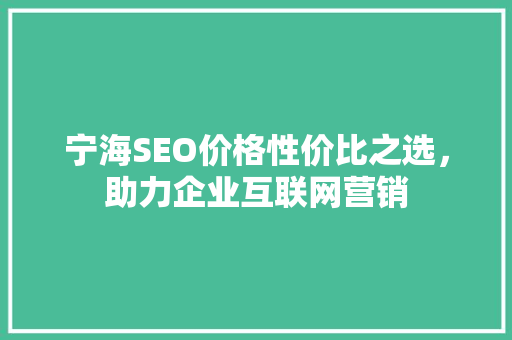 宁海SEO价格性价比之选，助力企业互联网营销