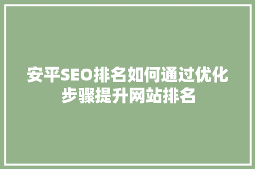 安平SEO排名如何通过优化步骤提升网站排名