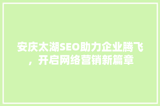 安庆太湖SEO助力企业腾飞，开启网络营销新篇章