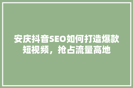 安庆抖音SEO如何打造爆款短视频，抢占流量高地