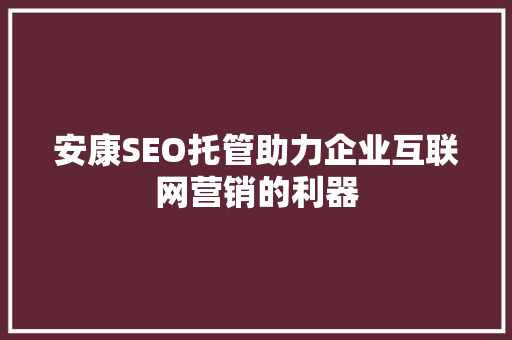 安康SEO托管助力企业互联网营销的利器