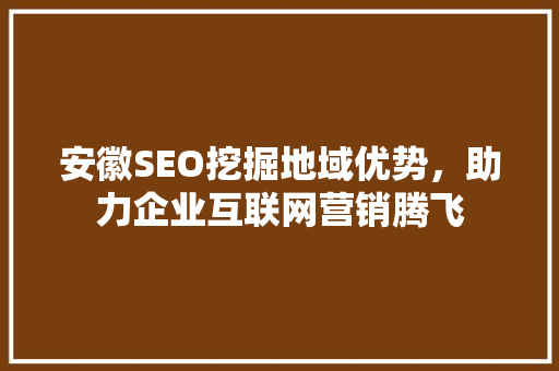 安徽SEO挖掘地域优势，助力企业互联网营销腾飞