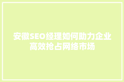 安徽SEO经理如何助力企业高效抢占网络市场