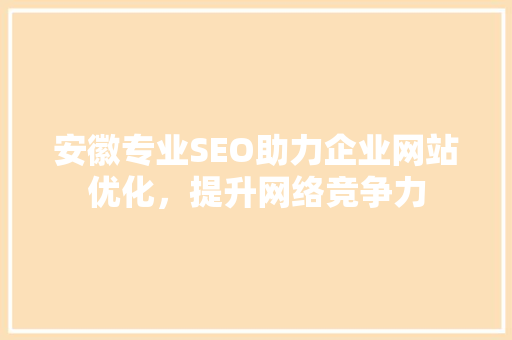 安徽专业SEO助力企业网站优化，提升网络竞争力